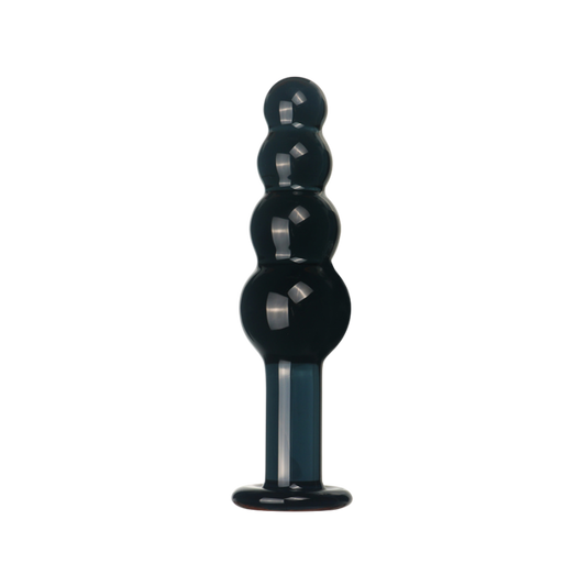 Black 4 bead glass anal plug on transparent background