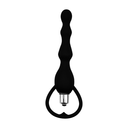 Black 3 beaded silicone anal plug on transparent background