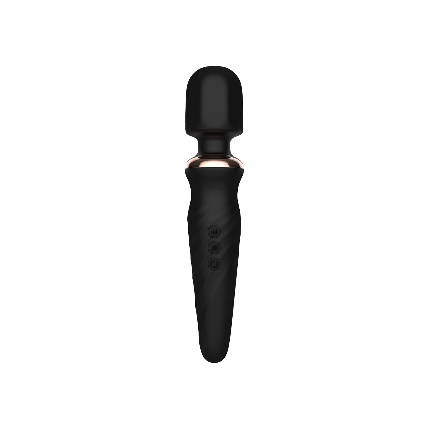 Black wand vibrator with a gold band on transparent background
