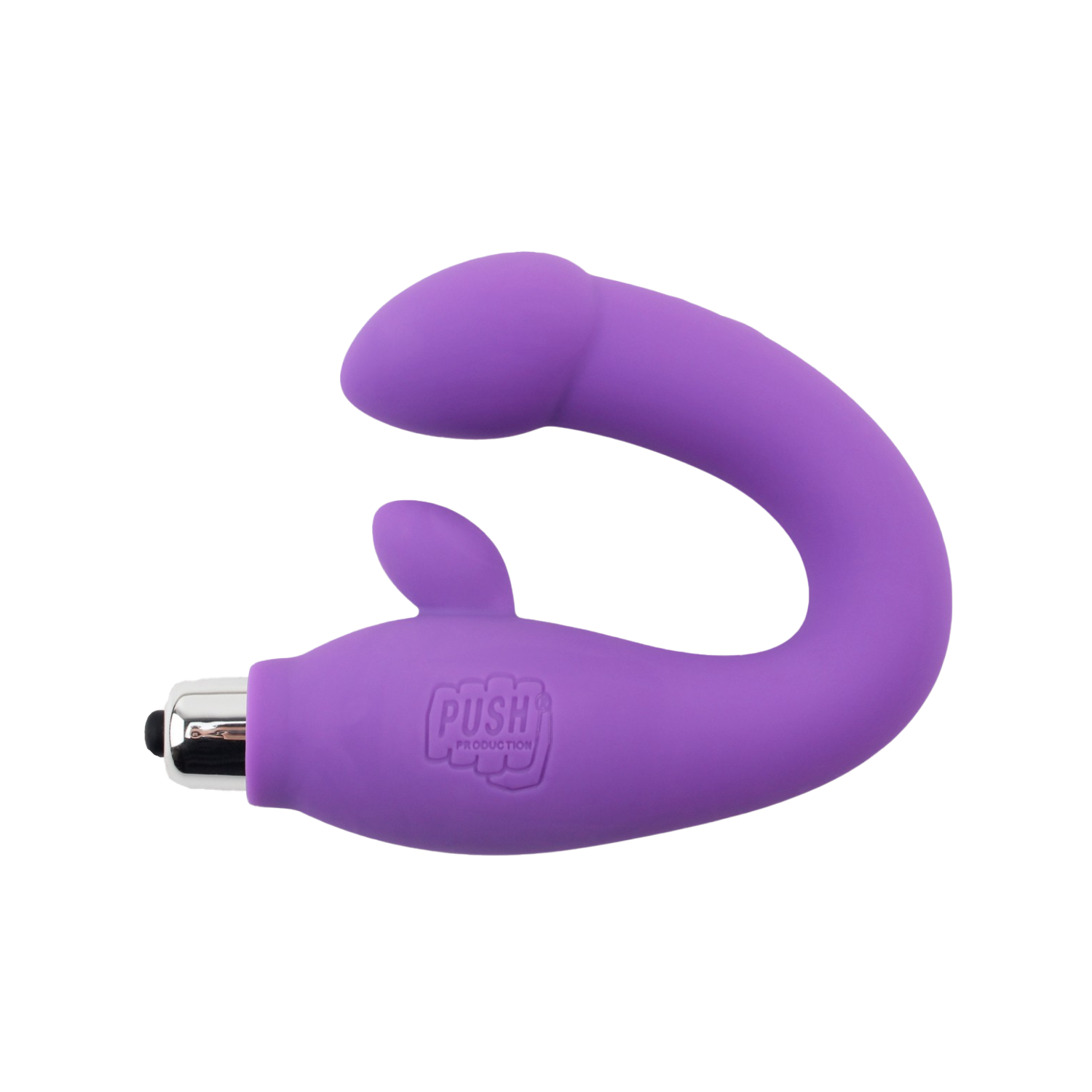 Purple silicone dual vibrator on a white background